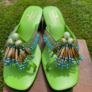 Vintage lime green beaded sandals size 8/8.5